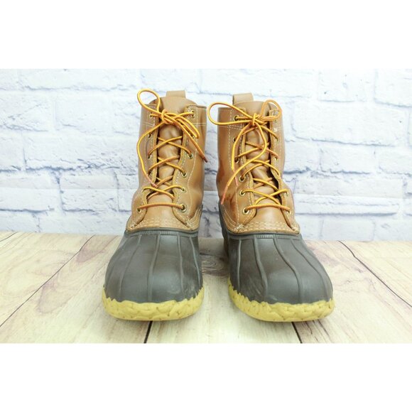 LL Bean 8" Lace Up Unlined Ankle Duck Boots Brown Leather Size 10 M - Picture 4 of 12